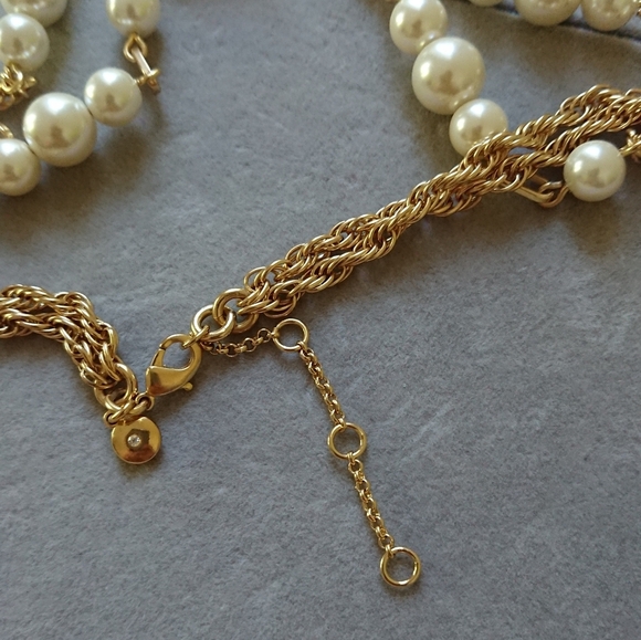J. Crew Layered double strand faux pearl and gold tone Chain link necklace - Picture 7 of 8